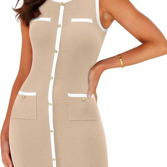 Dresses & Skirts - Women's Knit Sleeveless Bodycon Mini Dress Apricot Size M Summer Casual